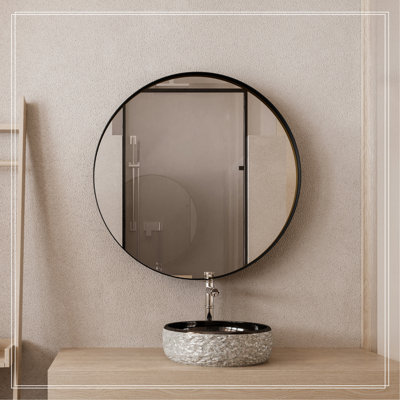 Armoire à pharmacie ronde avec cadre en métal 31,5 pouces avec miroir et tablettes réglables avec rangement pour salle de bain