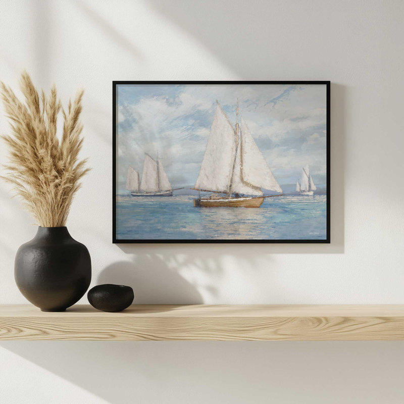 Voilier sérénité par Amber Sterling, reproduction d'art, L 48 x H 36, Doré, Impression encadrée