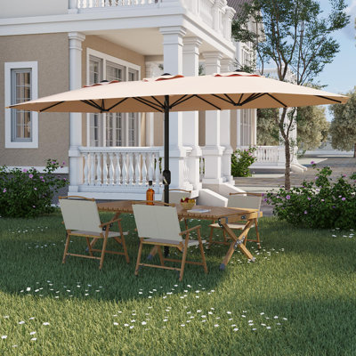 Grand parasol de patio double face 13 pieds - Abat-jour de marché extérieur imperméable et coupe-vent - Manivelle facile, Protection contre les rayons UV - Idéal pour le jardin, la pelouse, le bord de la piscine, la terrasse, la cour, le patio (aucune base incluse)