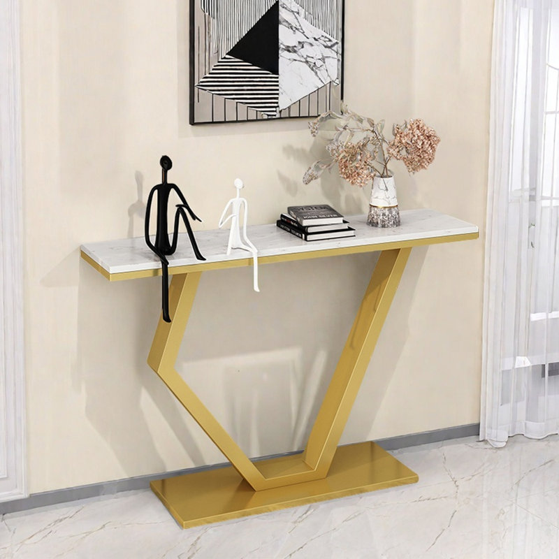 Table d'entrée de luxe moderne, H 31,5 po x l 47,2 po x P 11,8 po, Doré, Blanc