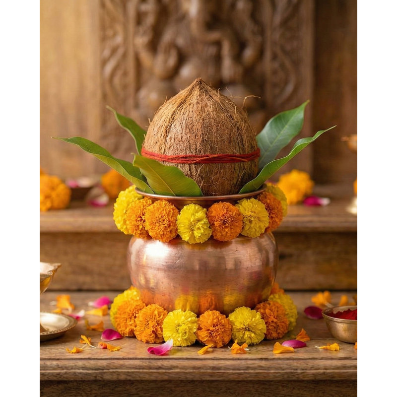 Pure Copper Puja Kalash, Handcrafted Hindu Lota Pot for Abhishekam & Spiritual Home Altar