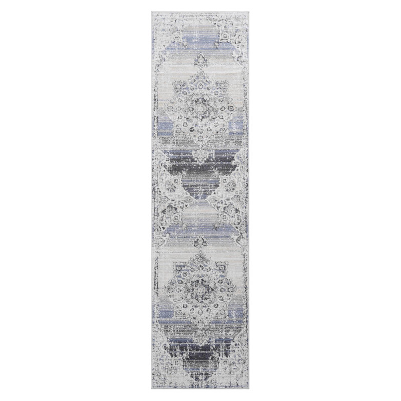Area Rug, Collection Cream / Blue / Medallion, Runner 2'2" x 8'