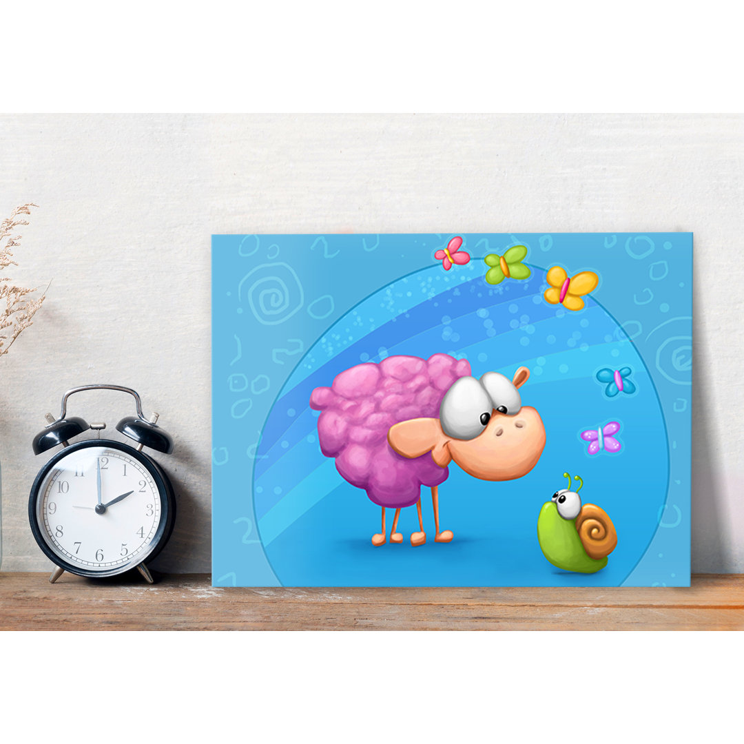 Sheep Meet Snail – Premium Leinwanddruck – Kunstdruck – Kinder Kollektion Von TooshToosh