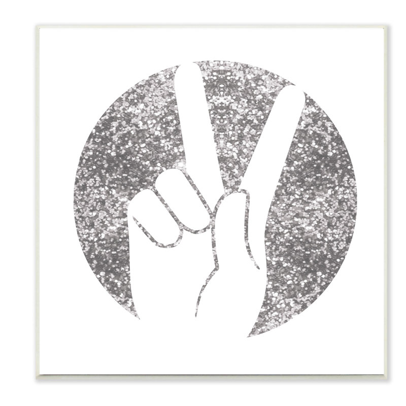 «Peace Hand Silhouette Silver», reproduction d'impression, H 12 po x l 12 po, Plaque murale