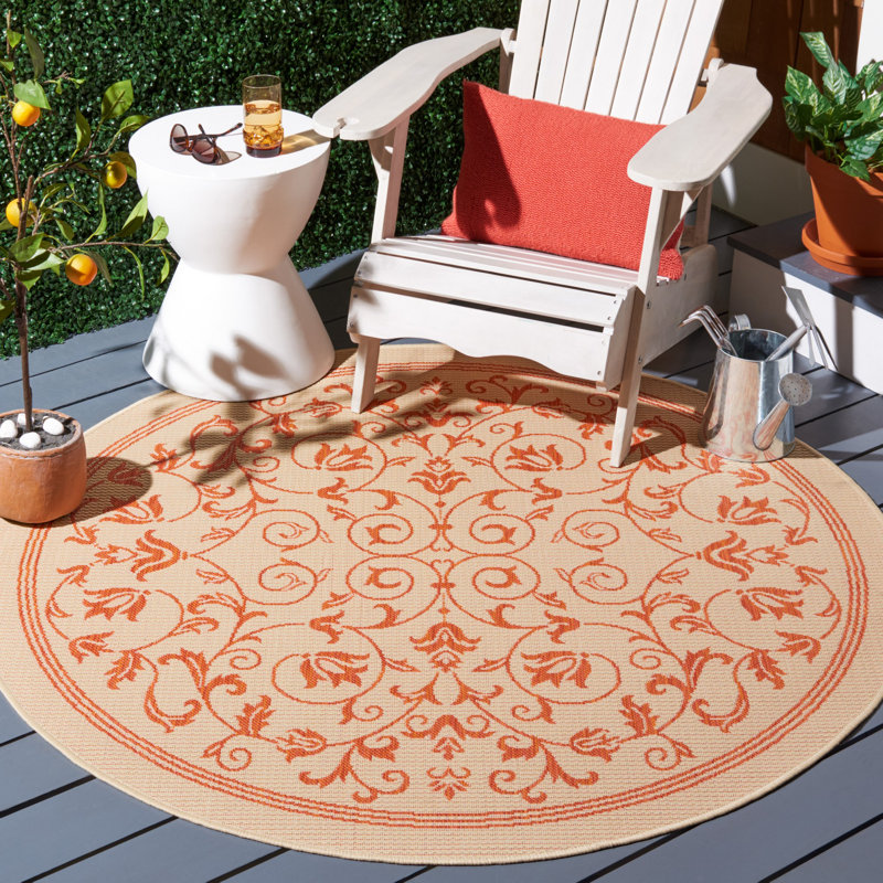 Tapis intérieur / extérieur ivoire Arneshia, Rond 5 pi 3 po