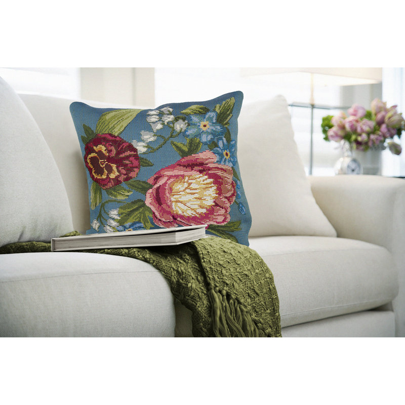 Aqua Floral Square Indoor/Outdoor Throw Pillow