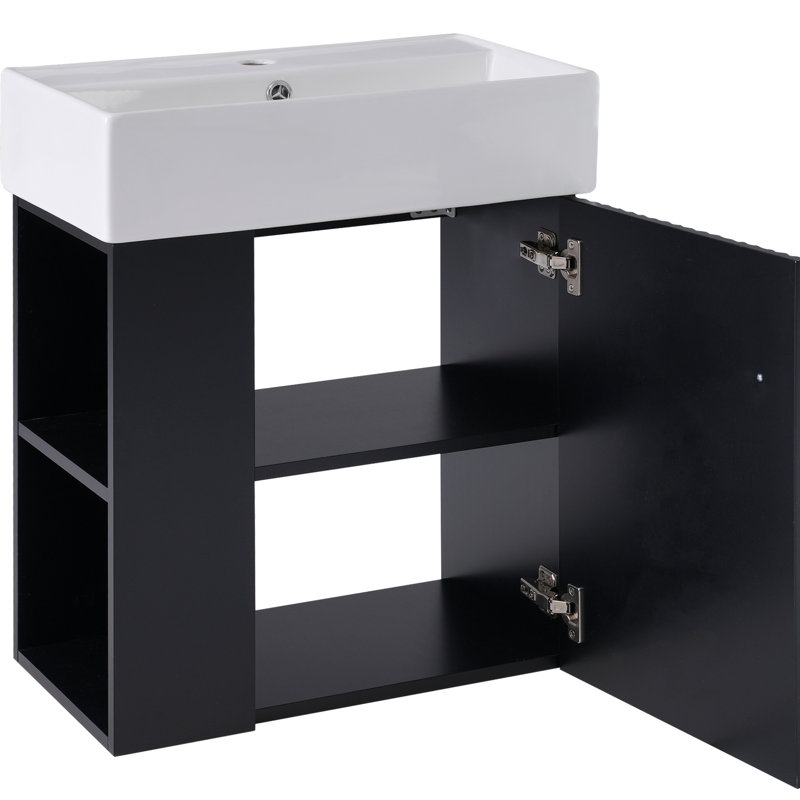 Armoire de salle de bain moderne avec lavabo en céramique - 21,6 po, rangement à gauche, meuble-lavabo noir Excite 21,6 po, lavabo, noir