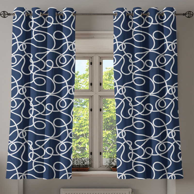 Red Barrel Studio® Navy Grommet Curtain Decorative 2-Panel Window Drapes, 50"x72", Navy Blue and White, 50" W x 63" L