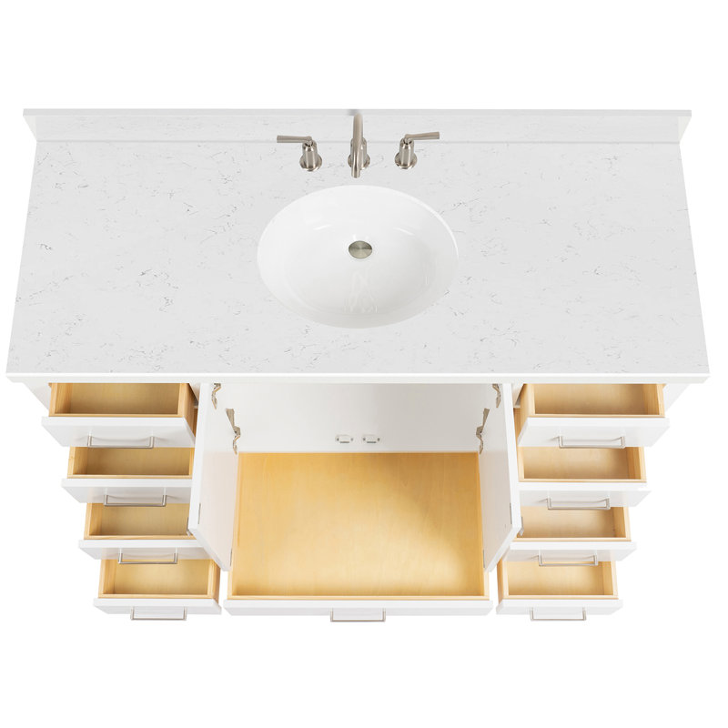  Meuble-lavabo simple 54,25 po avec comptoir, Blanc / nickel brossé, Oval