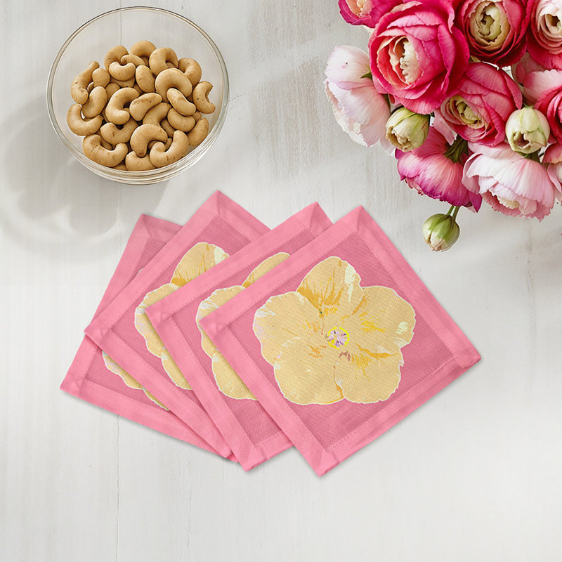 Serviettes de table en satin de coton Hibiscus, Rose