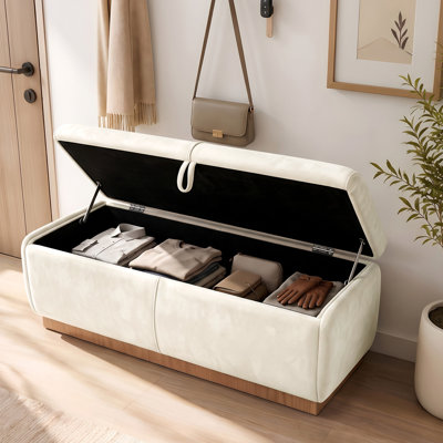 Haven Velvet Upholstered Ottoman Bench with Lift-Top Storage for Bedroom and Entryway