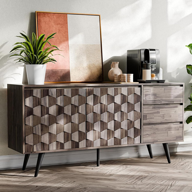 Georgina 61" Wide 3 Drawer Acacia Solid Wood Sideboard, Mocha