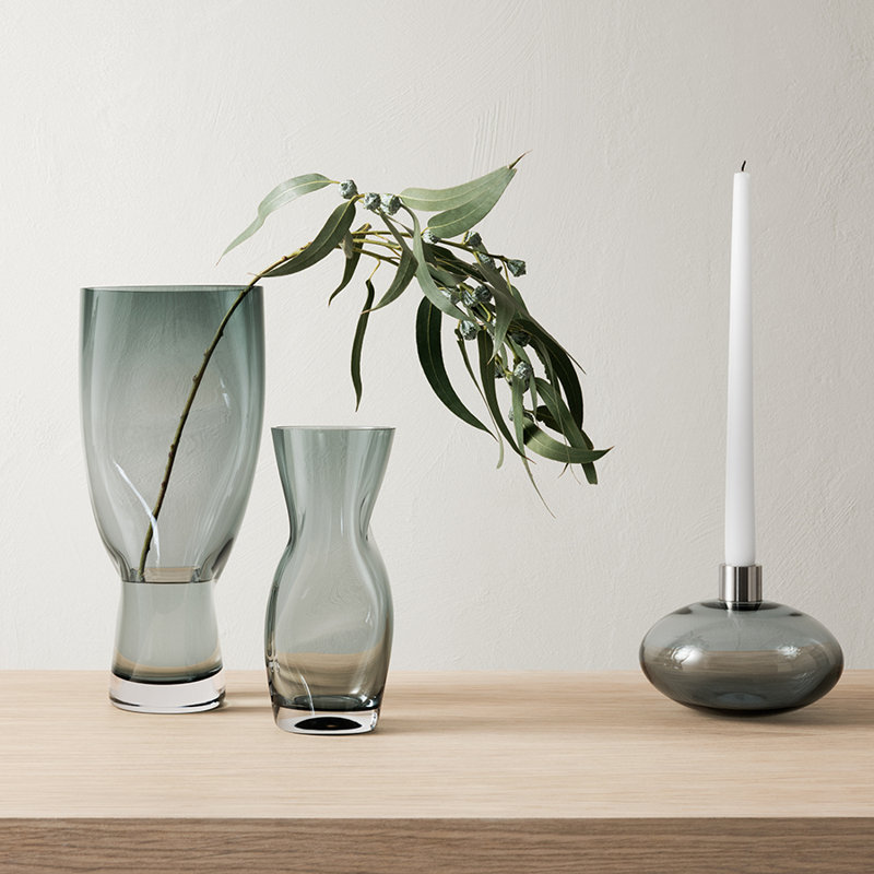 Squeeze Handmade Glass Table Vase, Blue/Gray, overall height- 9.06"
