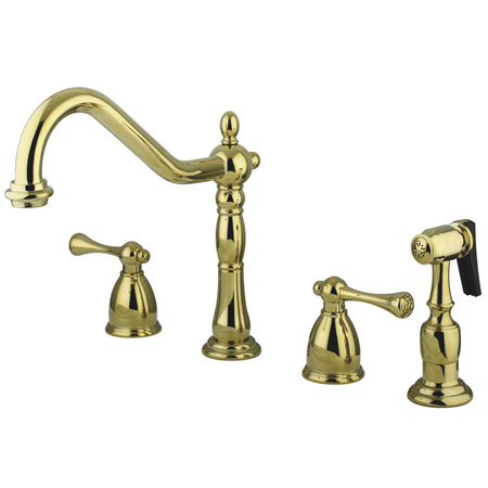 Elizabeth Deck Mount Double Handle Widespread Kitchen Faucet with Buckingham Lever Handles, Polished Brass