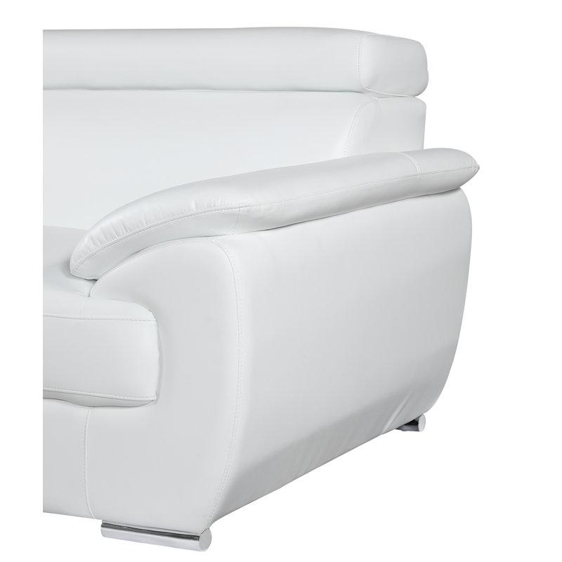 Aieshia Genuine Leather Pillow Top Arm Loveseat, White