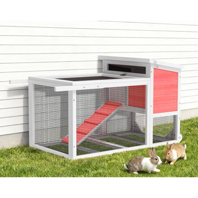 Rabbit Hutch Bunny Cage Indoor & Outdoor Rabbit Cage With Wheels