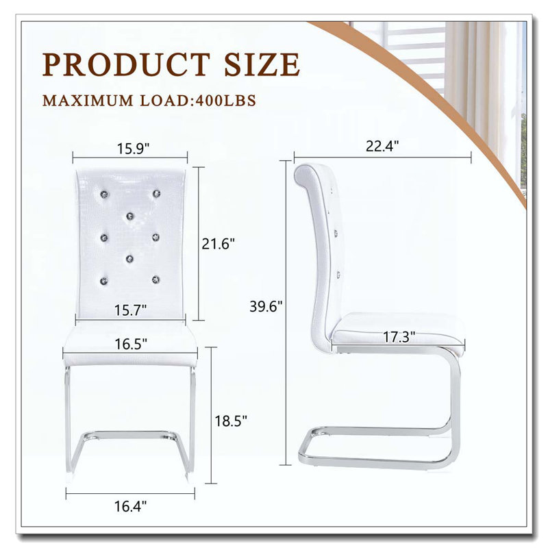 Chaises de salle à manger rembourrées en similicuir, Argent argent, Blanc