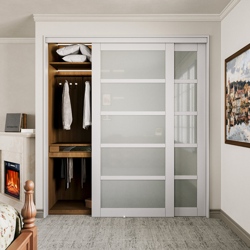 Porte coulissante en verre givré 72 po x 80 po en blanc avec ensemble de quincaillerie d'installation et porte coulissante 