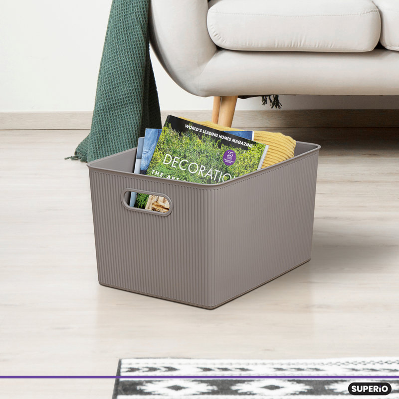 Panier en plastique nervuré, 2, Taupe, H 9 po x l 11,5 po x P 15 po