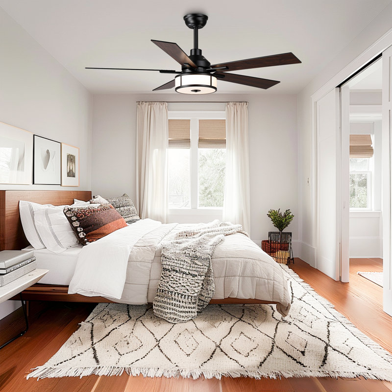 52" Modern 3CCT LED Ceiling Fan With Cracked Effect Shade, Remote Control, Double Sided Blades, 6-Speed DC Motor, Dimmable, Timer