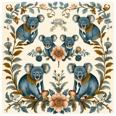 Tapisserie murale Koalas avec arrangement floral - décoration murale Koala