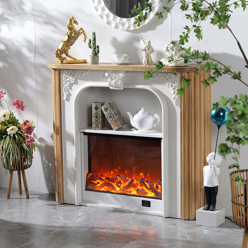 51.18"Retro White Carved Electric Fireplace, 39.37" H x 51.18" W x 11.81" D