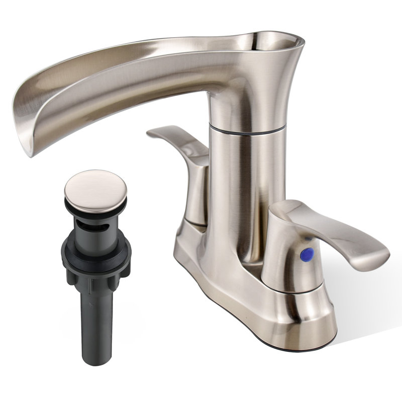 Centerset 2-Handle Waterful Bathroom Sink Faucet with Drain Assembly, Brushed Nickel