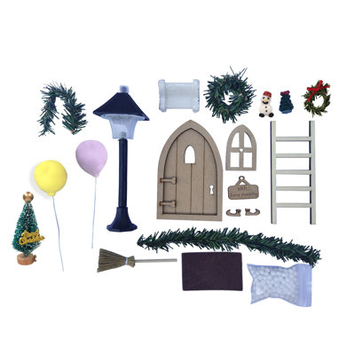  Gnome Door Christmas Set Miniature Gnome Set Gnome Door Belt Accessories Lantern Christmas Tree Decoration Garland Wooden Ladder Gnome Candy Cane
