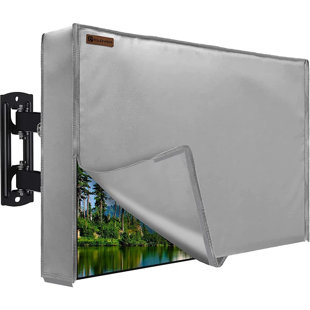 Outdoor TV Cover, 600D Heavy Duty Weatherproof TV Protector With Waterproof Zipper & Bottom Cover & Remote Control Pocket, Television Cover For Outside Flat Screen Tvs, LED, LCD, OLED TV