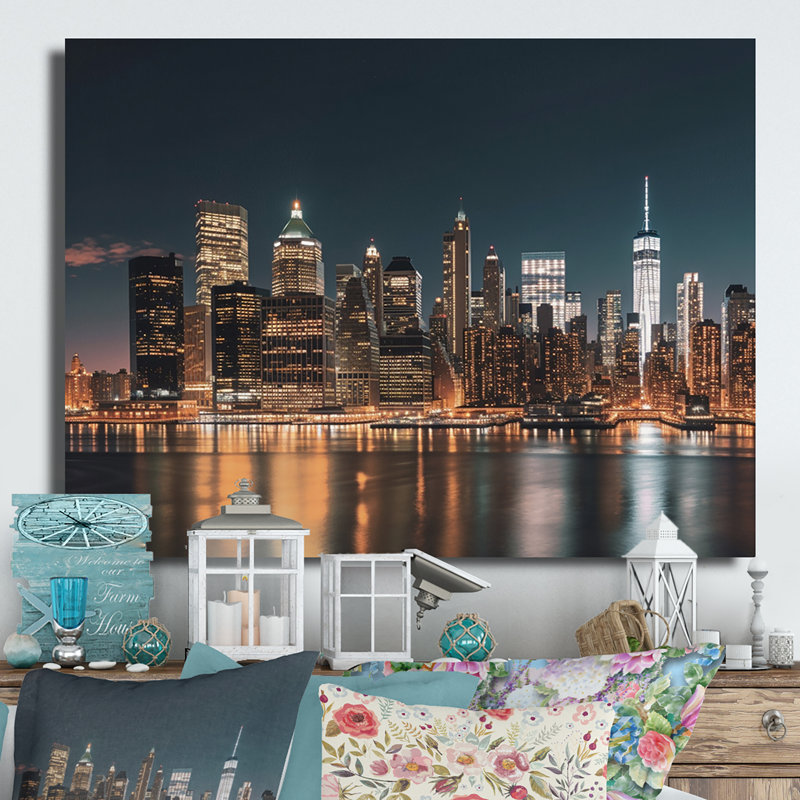 Reflection of New York City at Night - reproduction d'art non encadrée, H 16 po x l 32 po x P 1 po
