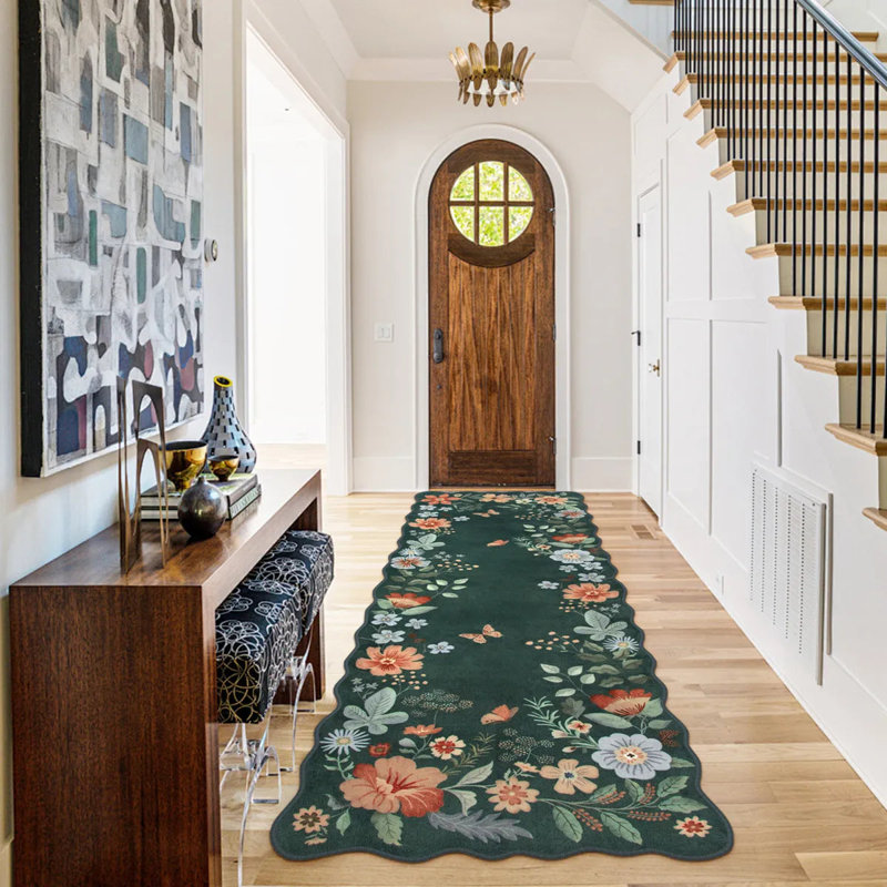 Tawann Machine Washable Floral Farmhouse Area Rug with Non-Slip Backing for Living Room, Dining Room, Bedroom, Runner 2' x 6'