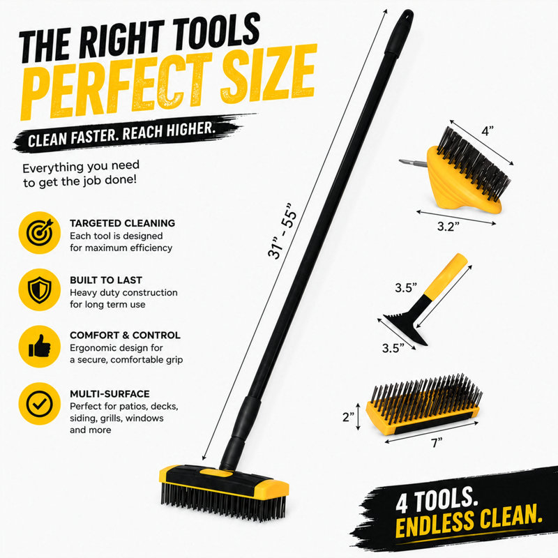 Gardenised 4-in-1 Durable Crack Weeder, Scraper, Moss & Debris Remover, And Cleaning Brush With 2 Replaceable Bristle Heads For Lawn, Patio, Driveway, Exterior Wall, And Yard Maintenance