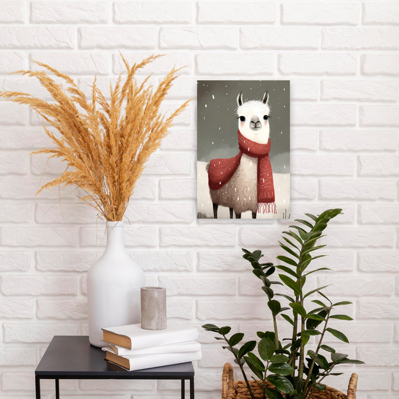 Cozy Winter Llama Abstract Contemporary Landscape Nature, art mural, H 18 po x l 12 po