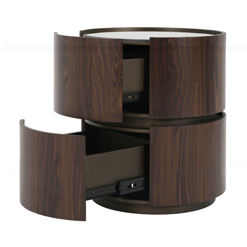 High-Grade Double-Layer Storage Round Side Table, Black/Brown