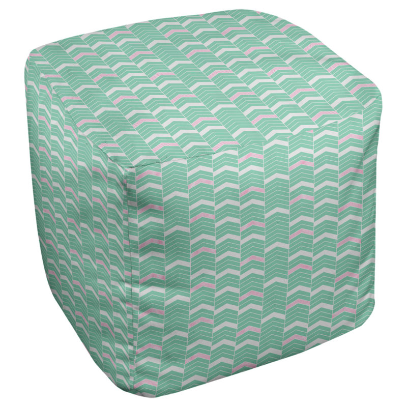 Repose-pieds cube à chevrons bicolores, Vert et rose