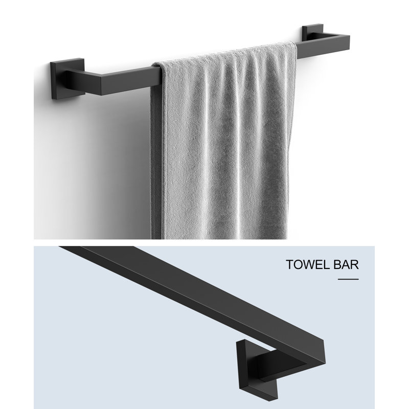 Axis 5 -Piece Decorative Bathroom Hardware Set Towel Bar, TP Holder, Robe Hook Included, Matte Black
