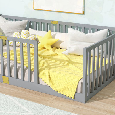 Rubber Wood Floor Bed with High Fence Railings