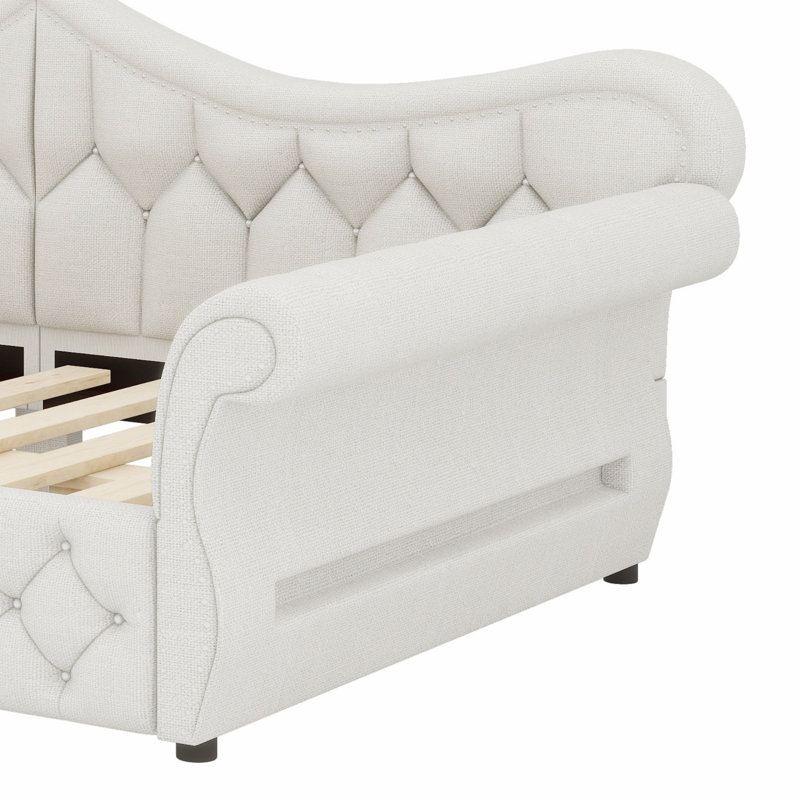 Nailhead Decor Upholstered Daybed with LED, Beige