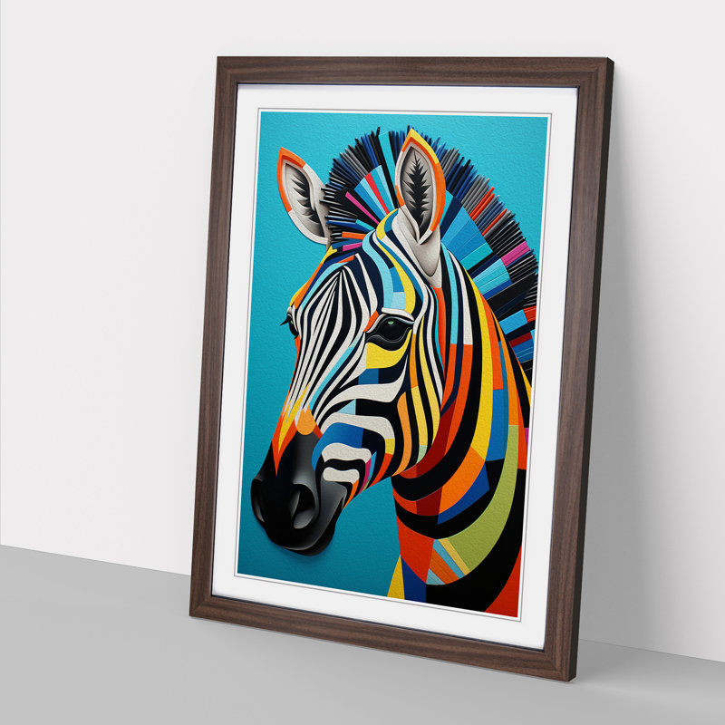 XYZ-FRM-V1223-1731 Zebra Geometric No.2 - Single Picture Frame Print on Wood, 46cm H x 34cm W x 2cm D, Walnut 
