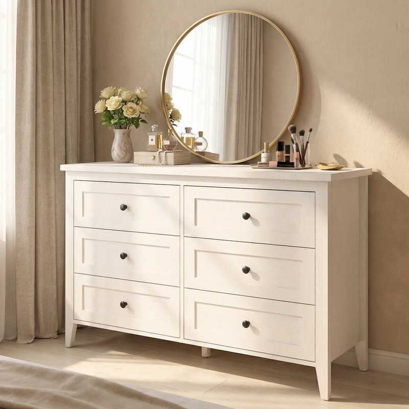 Commode double 6 tiroirs pour chambre Wilma, Blanc