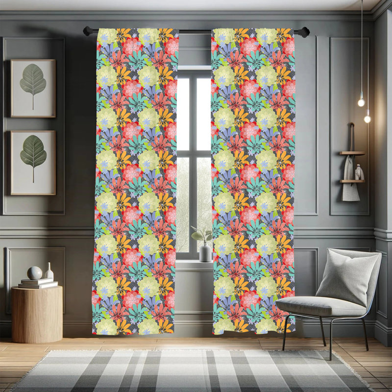 Floral Multicolor Polyester Room Darkening Curtain Panels
