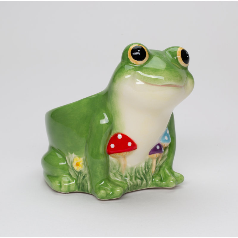 Frog With Mushrooms Flower Pot