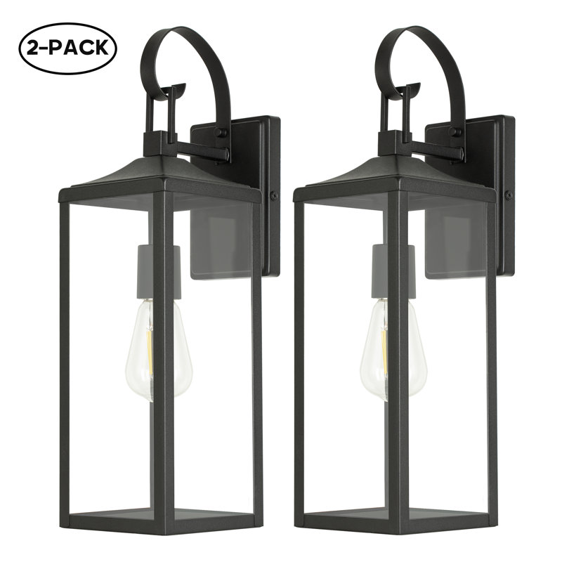Applique murale d'extérieur 20,5 po Balos Castle 1 lumière avec fini noir mat et abat-jour en verre transparent