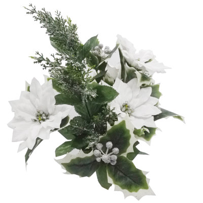 Bouquet de 12 tiges artificielles de 12 poinsettias artificiels, feuillage de poinsettia en velours artificiel