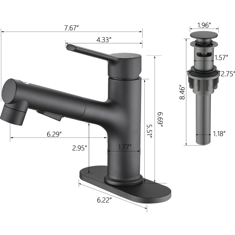 Modern Matte Black Bathroom Sink Faucet With Pull-Out And Pop-Up Drain, Fashionable Look Contemporary Basin Black, Fashion Style