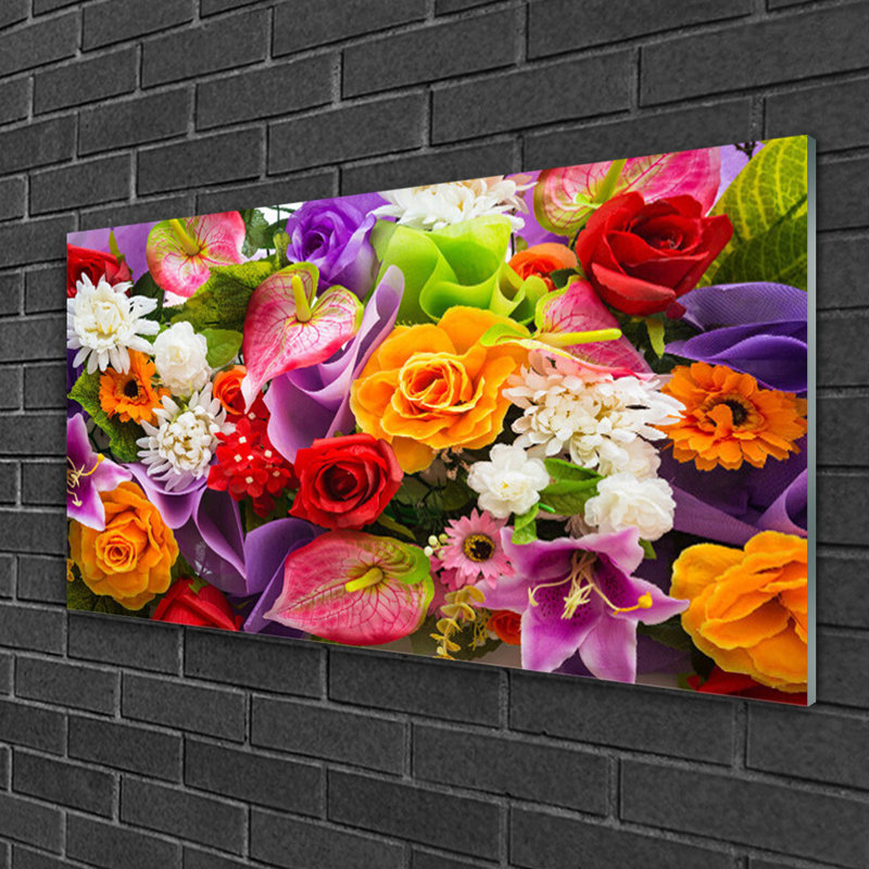 Glass Print Wall Art 100X50cm Image Printed On Glass Decorative Wall Picture Behind Toughened / Tempered Safety Real Glass For Kitchen & Living Room Theme: Flowers Floral
