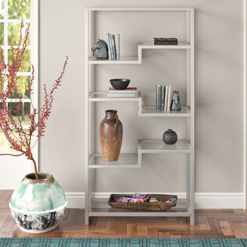 172.7cm H x 86.3cm W Steel Standard Bookcase, Satin Nickel