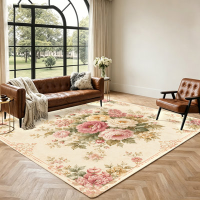Tapis vintage à motifs floraux, doux et moelleux, résistant aux taches, antidérapant et lavable à la machine, tapis d'intérieur pour salon, chambre, entrée, bureau et salle à manger.
