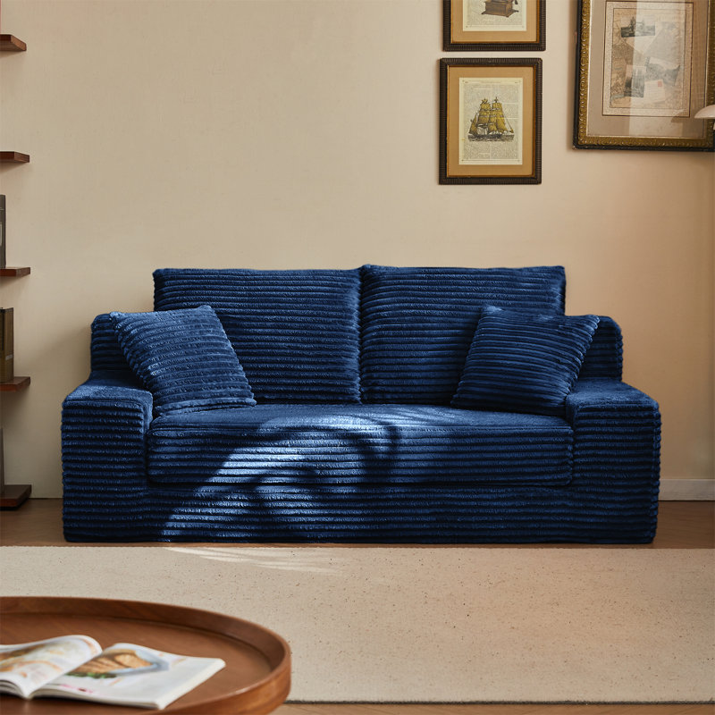 Canapé-lit 71 po à rayures en flanelle 71 po, canapé-lit coulissant fonctionnel 2-en-1 avec coussins décoratifs, canapé futon à compression pour petits espaces, bureau, chambre à coucher