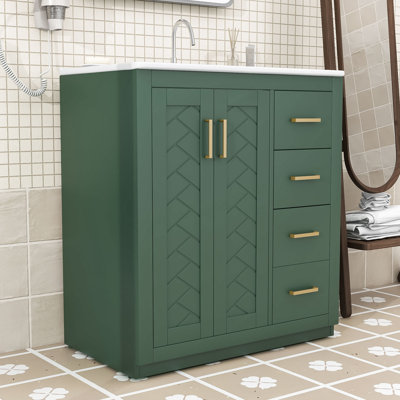 Harsimar 30" 3 Drawers Freestanding Bathroom Vanity Set with Ceramic Sink and Soft Closing Doors